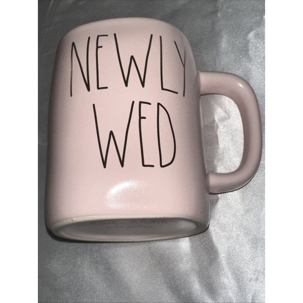 Rae Dunn Newly Wed Pink Ceramic Mug Gold Lettering Artisan‎ Collection Magenta
